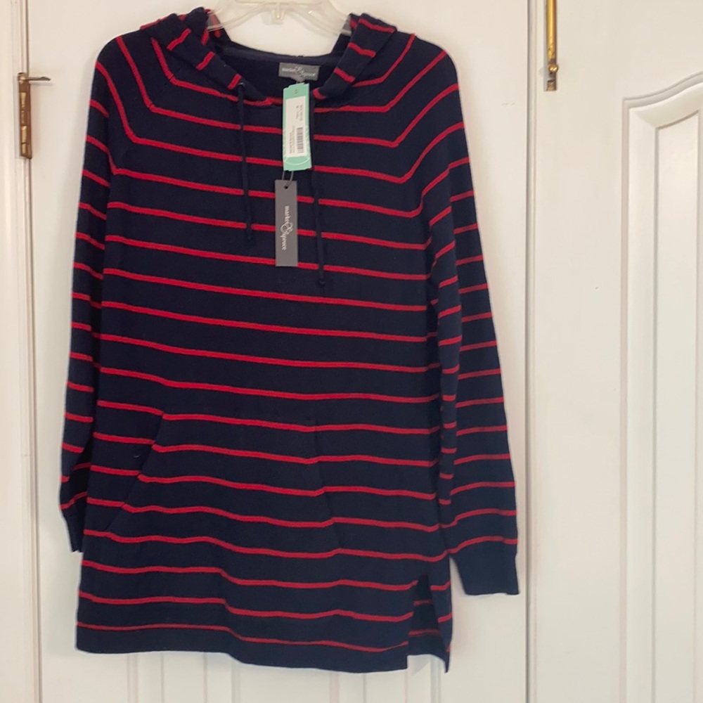 Market & Spruce navy striped hooded pullover NWT